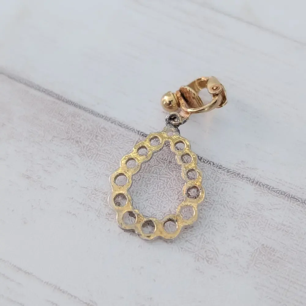 Vintage Clip On Earrings Gold Tone Dangle - Condition Issues